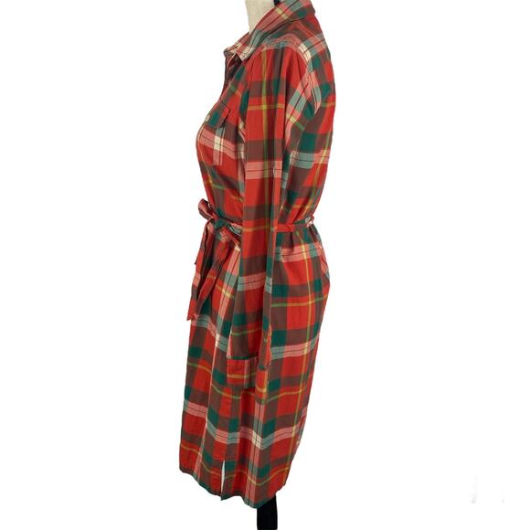 L.L. Bean Signature Madras Camp Shirt Dress Red Plaid Button Down Womens Size 10 - Picture 4 of 16